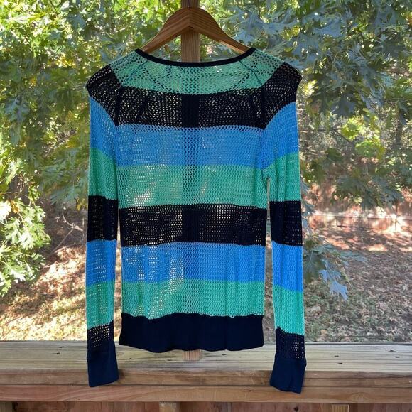 525 America Blue And Green Striped Open Knit Sweater Size M - Picture 2 of 8